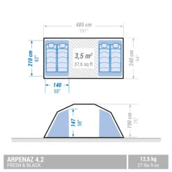 Quechua 4 Man Blackout Tent With Poles - Arpenaz 4.2 F&B -Vango Store kde6e6c781c7bb70dac0eeeba1a5ae92a